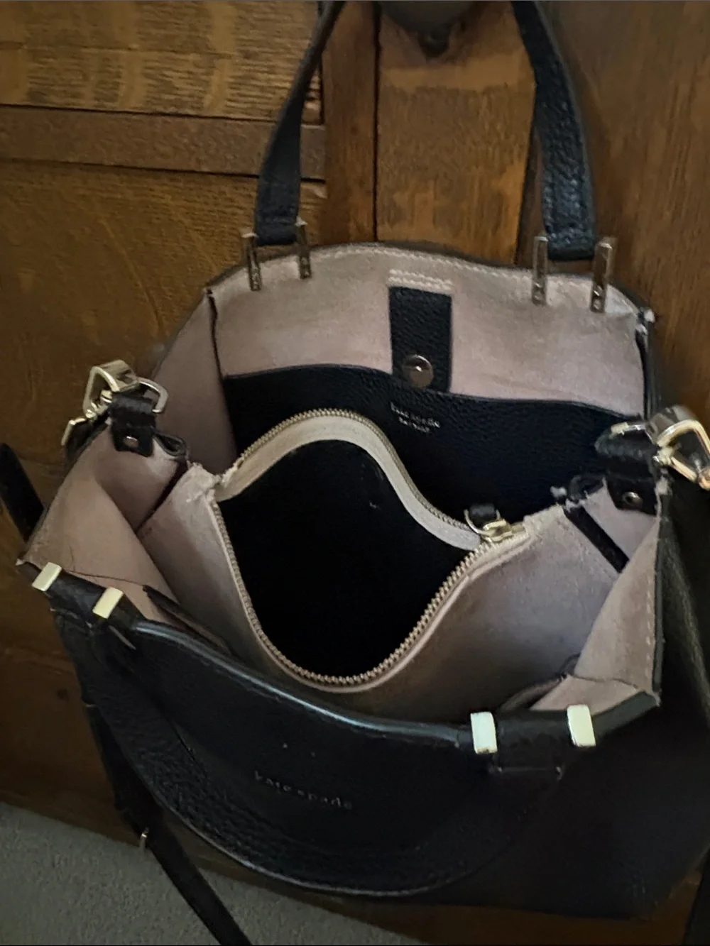 kate spade Black Pebbled Leather Satchel with Gold-Tone Accents